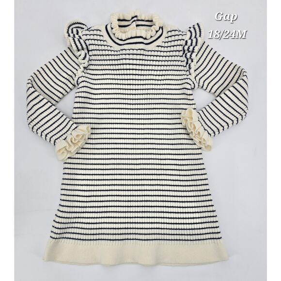 Baby GAP Striped Ruffle Knit Sweater Dress - 18/24M - Picture 1 of 4